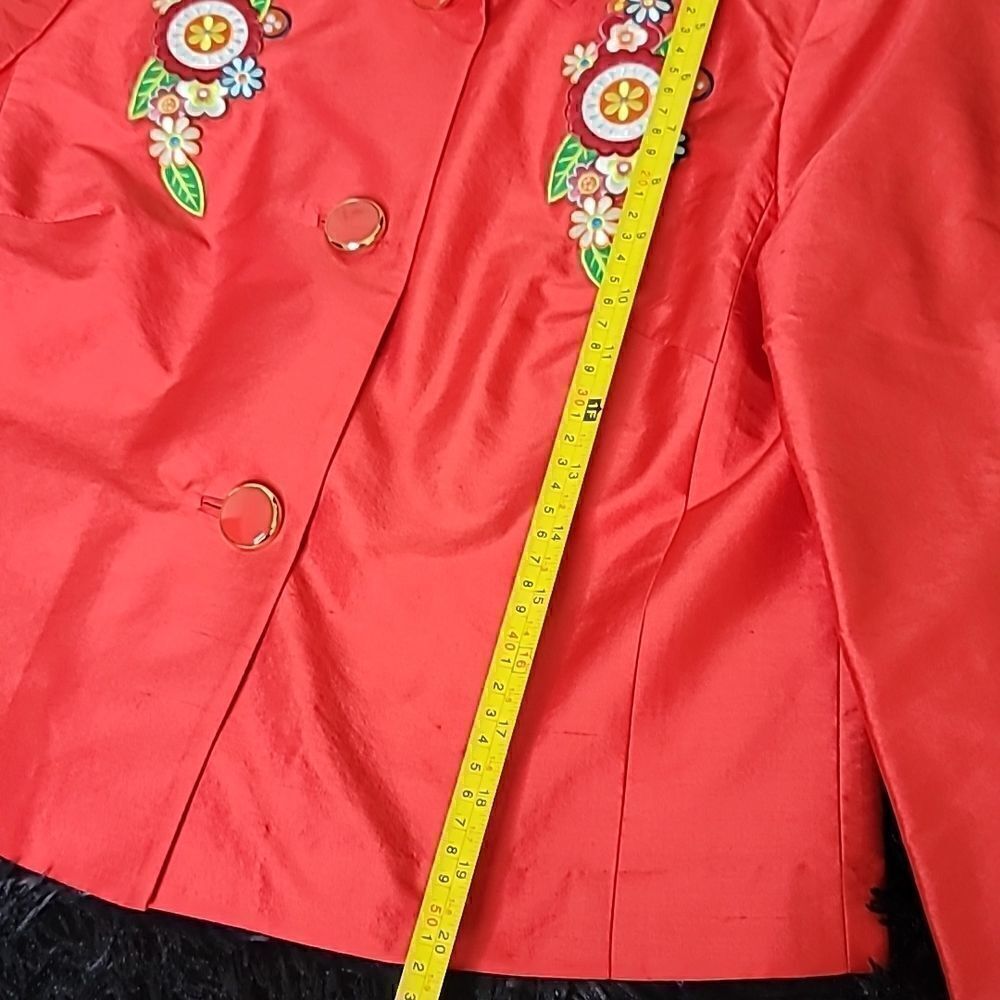 Magaschoni 100% Silk Gorgeous Red Embroidered Blazer - Picture 8 of 12